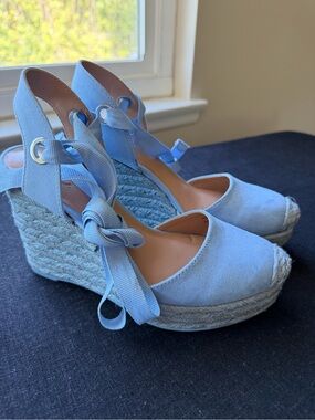 INC International Concepts Light Blue Espadrille Wedge Sandals with Ankle Tie